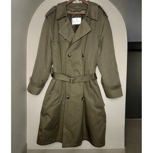 VTG BILL BLASS TRENCH COAT Removable Liner Mens 46 Reg Olive Green Belted ($630)